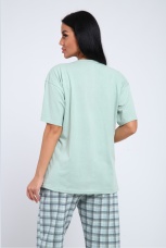 Костюм женский голубой, цветы, большие размеры