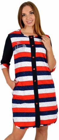 Халат женский синий на пуговках в яркую клетку