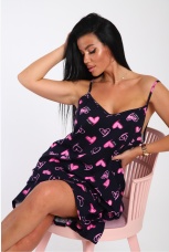 Сорочка женская черная, сердечки, на тонких бретелях