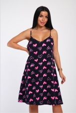 Сорочка женская черная, сердечки, на тонких бретелях