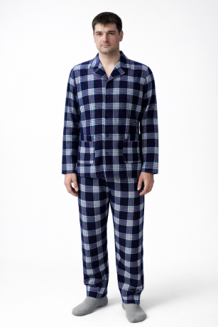 Мужская пижама фланель начесом, синяя клетка