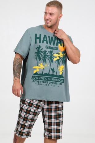 Костюм мужской с шортами, зеленый, большие размеры