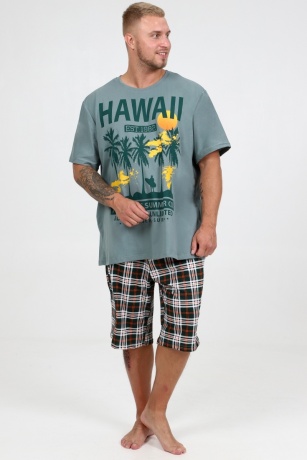 Костюм мужской с шортами, зеленый, большие размеры