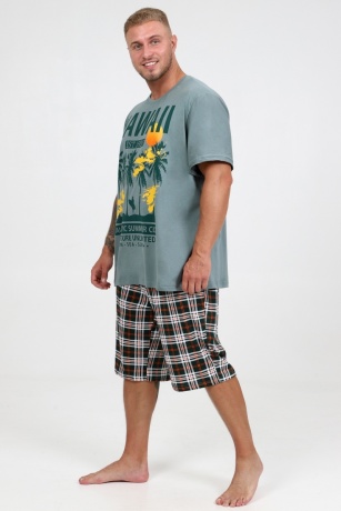 Костюм мужской с шортами, зеленый, большие размеры