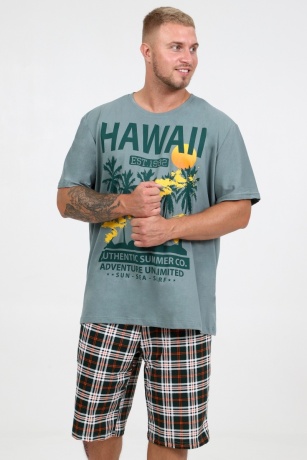 Костюм мужской с шортами, зеленый, большие размеры