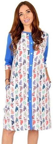 Халат женский из футера на пуговках с котами