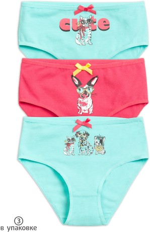 Трусы для девочек голубые и розовые с собачками и кошечками (три штуки, рост: 86-110)