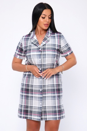 Халат-рубашка женский светло-серый в клетку