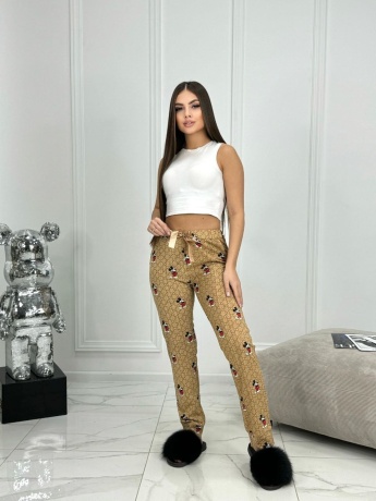 Брюки женские золотистые с микки маусом