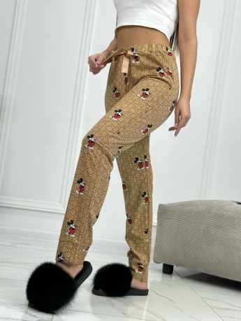 Брюки женские золотистые с микки маусом