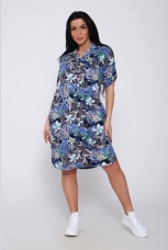 Халат-рубашка женский, темно-синий с цветами