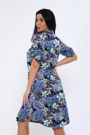 Халат-рубашка женский, темно-синий с цветами