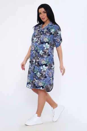 Халат-рубашка женский, темно-синий с цветами