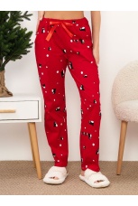 Брюки женские красные с пингвинами