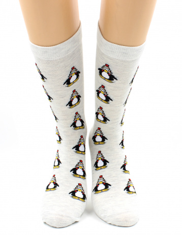 Мужские носки Пингвины в зимних шапках (х/б)