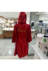 Атласный красный халат с вышивкой &quot;Наталья&quot;