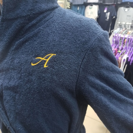 Махровый синий халат с именной вышивкой "Антон"