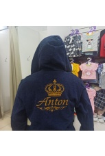 Махровый синий халат с именной вышивкой &quot;Антон&quot;