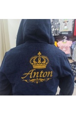 Махровый синий халат с именной вышивкой &quot;Антон&quot;