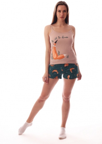 Комплект женский (халат, топ и шорты) с лисичками