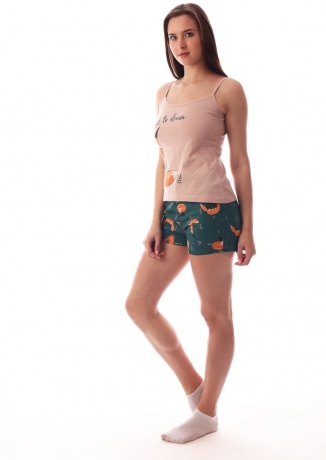 Комплект женский (халат, топ и шорты) с лисичками