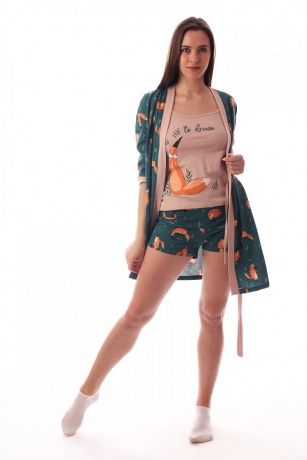Комплект женский (халат, топ и шорты) с лисичками