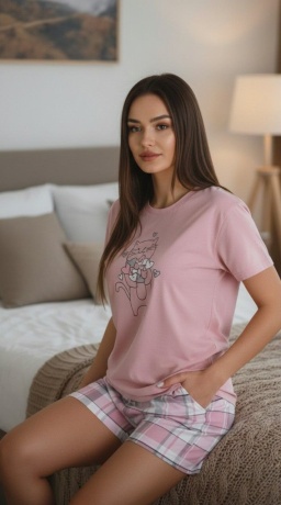 Женская пижама розовая, с котом