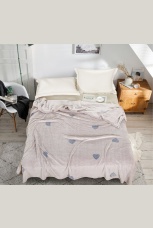 Плед велсофт Набивной бежевый с сердцами