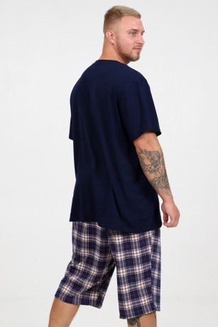 Костюм мужской темно-синий с шортами в клетку