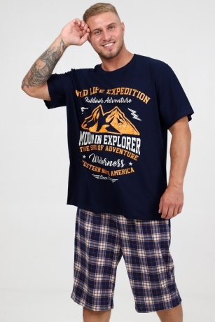 Костюм мужской темно-синий с шортами в клетку