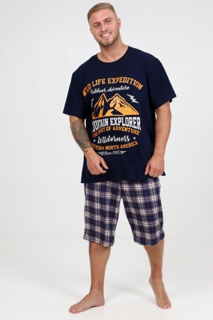 Костюм мужской темно-синий с шортами в клетку