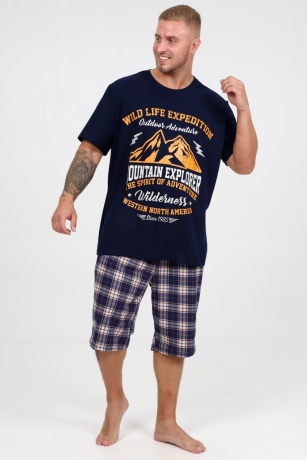 Костюм мужской темно-синий с шортами в клетку