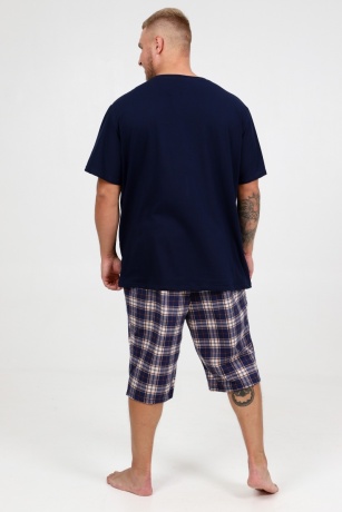 Костюм мужской темно-синий с шортами в клетку