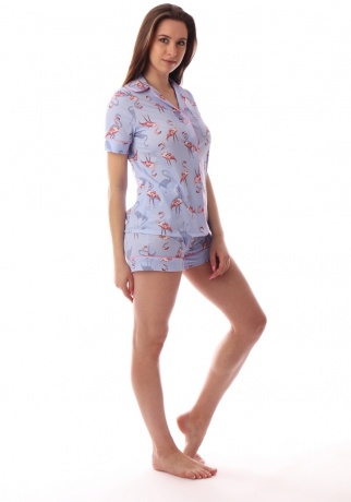 Пижама женская голубая с фламинго (шорты)