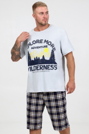 Костюм мужской светло-серый с шортами в клетку