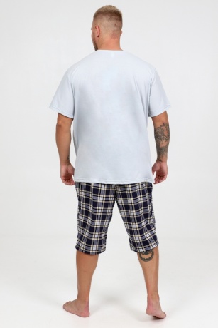 Костюм мужской светло-серый с шортами в клетку