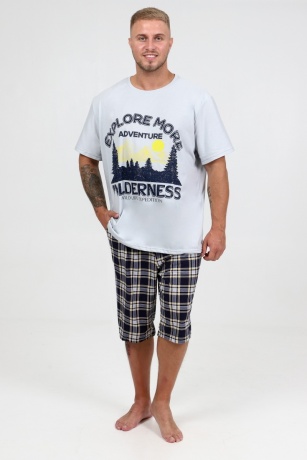 Костюм мужской светло-серый с шортами в клетку