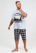 Костюм мужской светло-серый с шортами в клетку