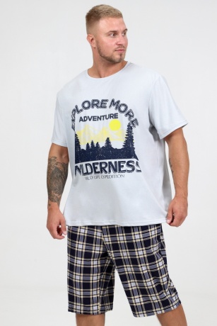 Костюм мужской светло-серый с шортами в клетку