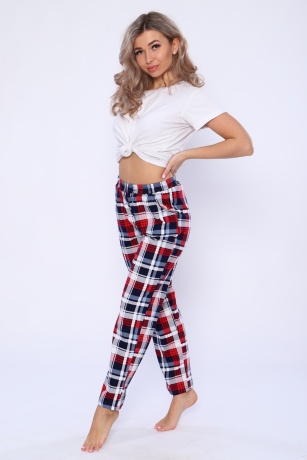 Брюки женские в клетку (сине-красные)
