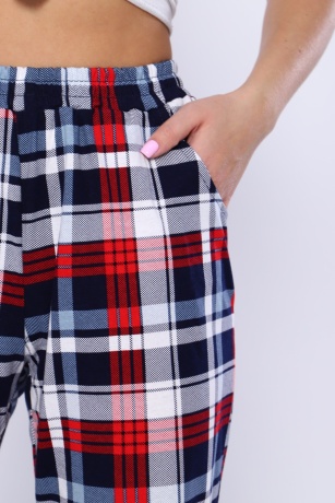 Брюки женские в клетку (сине-красные)