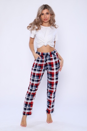 Брюки женские в клетку (сине-красные)