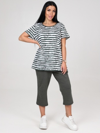 Костюм женский серый в полоску с  бриджами