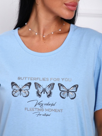 Сорочка женская голубая с бабочками