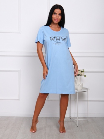 Сорочка женская голубая с бабочками