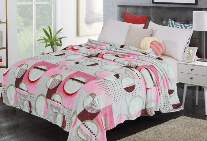 Плед велсофт розово-белый с кругами