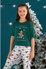 Пижама для девочки новогодняя family look Каникулы-1 зеленый