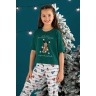 Пижама для девочки новогодняя family look Каникулы-1 зеленый