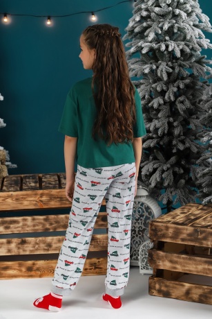 Пижама для девочки новогодняя family look Каникулы-1 зеленый