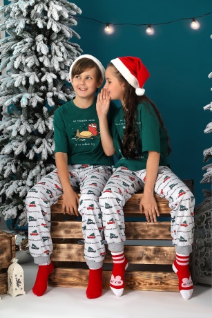 Пижама для девочки новогодняя family look Каникулы-1 зеленый